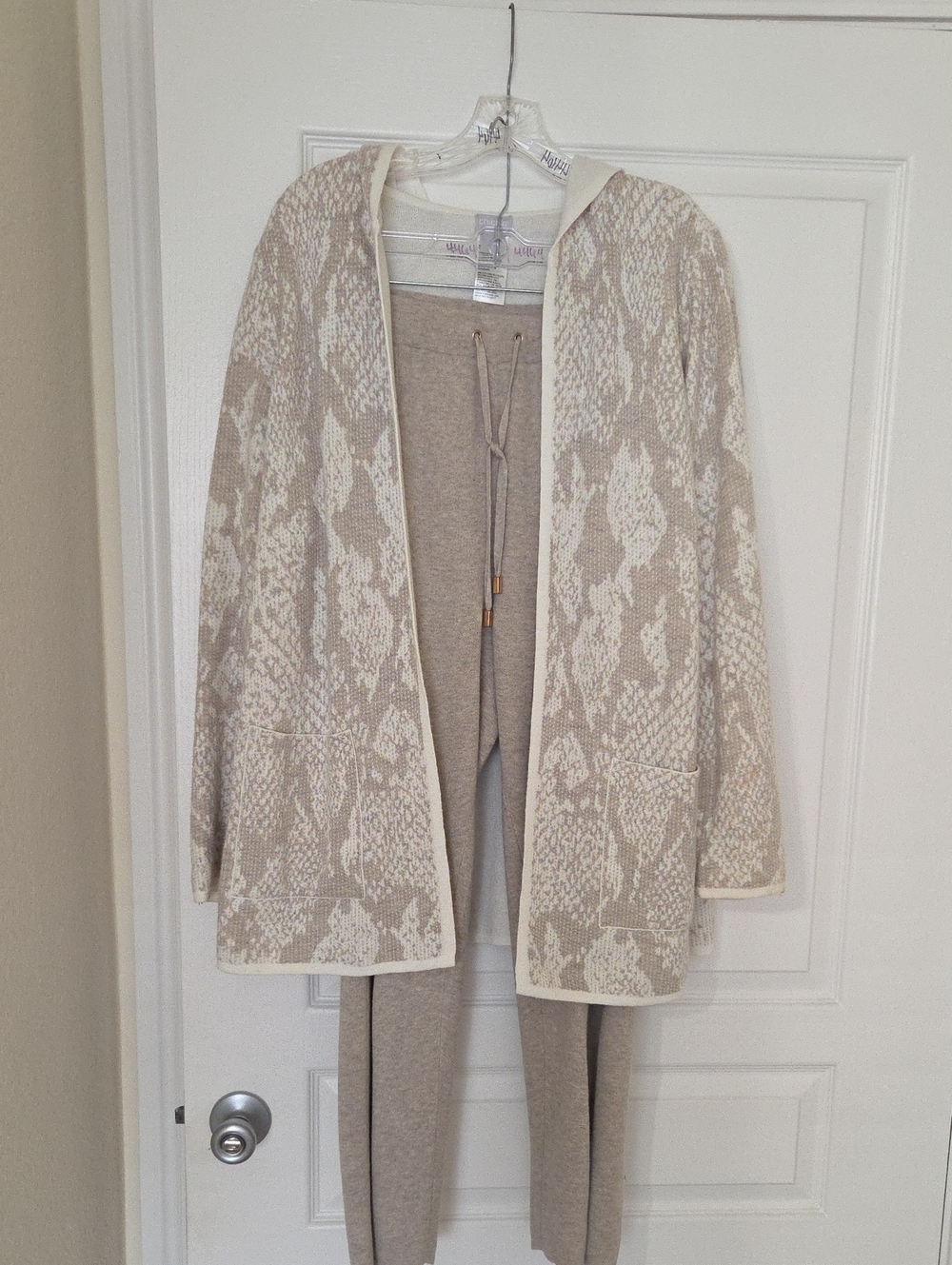 Chico's Beige and Cream Snake-Pattern Open Cardigan